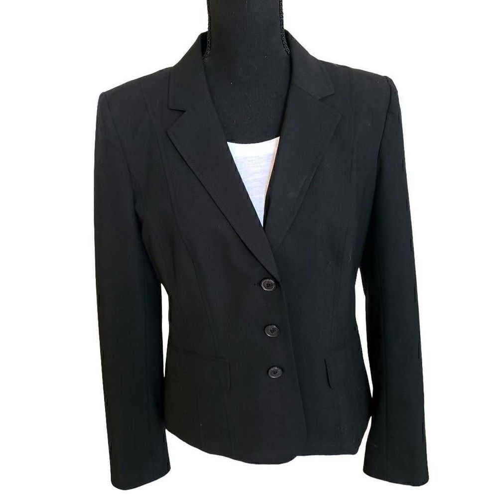 Halogen Nordstrom Womens Black Three Button Lined Fitted Blazer Jacket Size 8